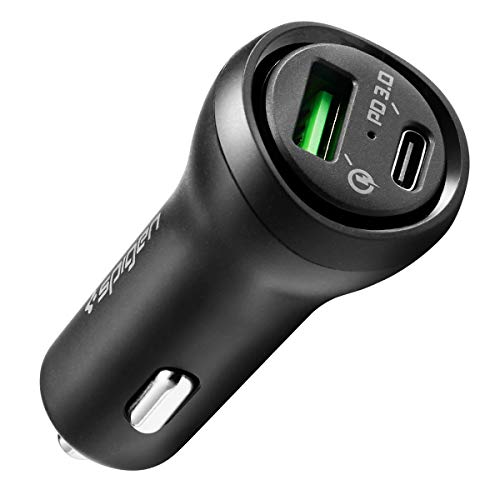 Spigen F31Qc 27 W Dual Car Charger For Cellular Phones With Usb Type C Cable – Black