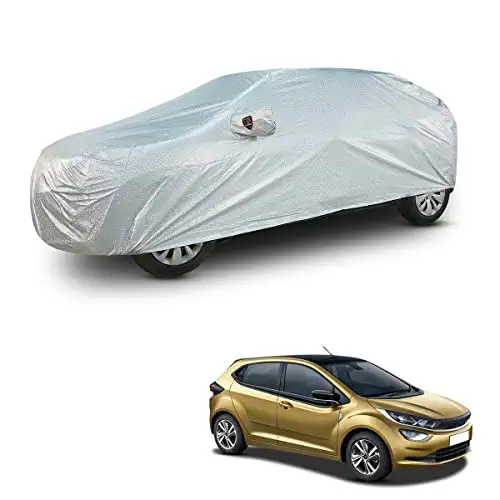 AutoFurnish AERO 100% Waterproof Car Cover for Tata Altroz (2020) | 30% Thicker GSM | Soft Cotton Lining | UV Reflective Layer | Triple-Stitched | Elastic Bottom | Mirror and Antenna Pockets | Luxury Stylish Car Accessories (Silver)